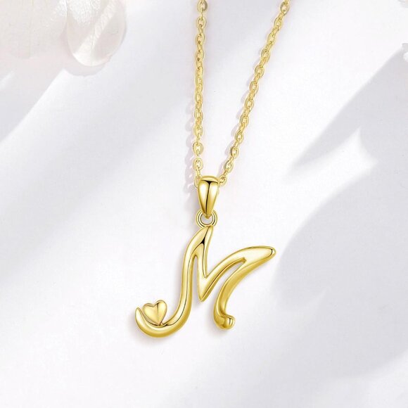 925 Sterling Silver Initial Necklace with Rose Gold Heart, 18 Inch Chain, Person - Picture 2 of 7